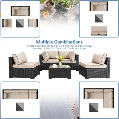 sobaniilowholesale 5 Pieces Outdoor Sectional Sofa, Patio furniture Set#color_khaki