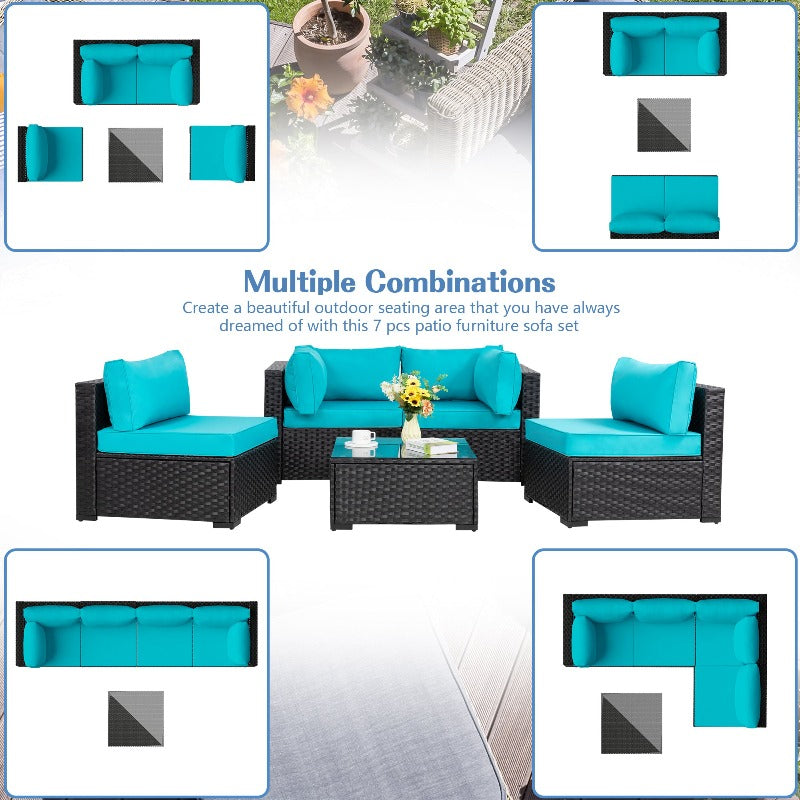 sobaniilowholesale 5 Pieces Outdoor Sectional Sofa, Patio furniture Set#color_blue