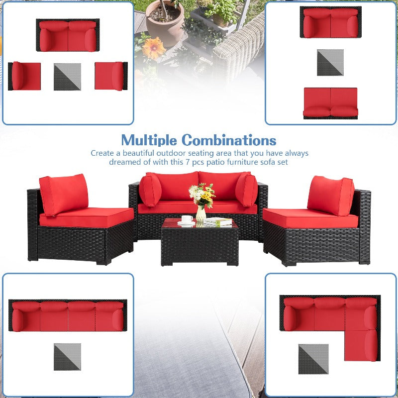 sobaniilowholesale 5 Pieces Outdoor Sectional Sofa, Patio furniture Set#color_red