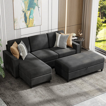 sobaniilowholesale Sectional Sofa With Long Storage Ottoman For Small Apartment#color_black (7136755155120)