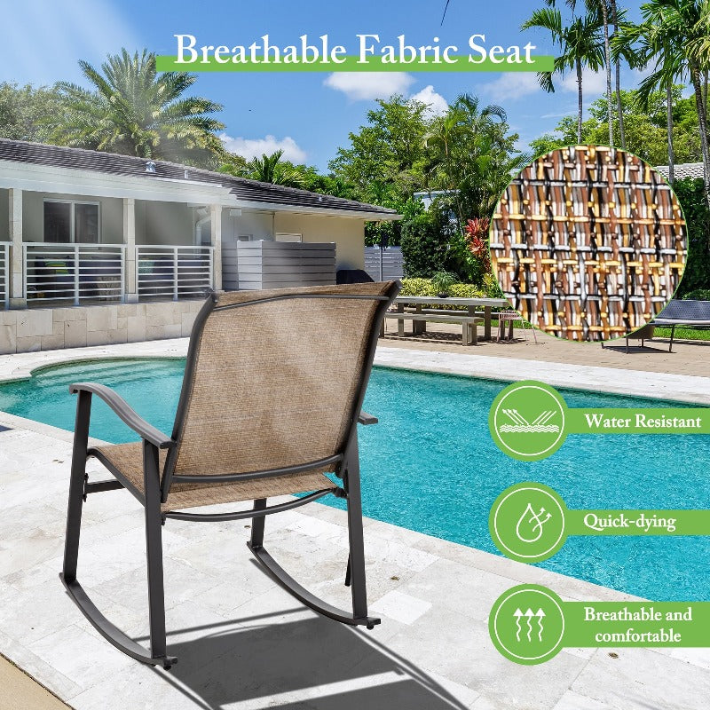 sobaniilowholesale Patio Furniture 3 Pieces Textilene Outdoor Bistro Rocking Chair Set