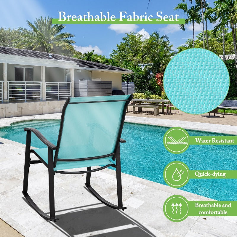 sobaniilowholesale Patio Furniture 3 Pieces Textilene Outdoor Bistro Rocking Chair Set