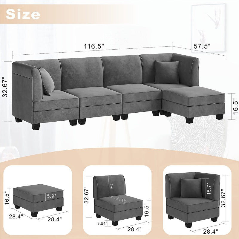 sobaniilowholesale 5 Pieces Modular L-Shaped Velvet Couch Sofa with Reversible Chaise (7223391125680)