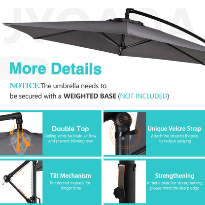 sobaniilowholesale Patio Offset Umbrella Easy Tilt Adjustment,Crank and Cross Base, Outdoor Cantilever Hanging Umbrella with 8 Ribs (7504185786544)