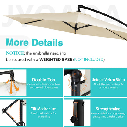 sobaniilowholesale Patio Offset Umbrella Easy Tilt Adjustment,Crank and Cross Base, Outdoor Cantilever Hanging Umbrella with 8 Ribs (7504185786544)