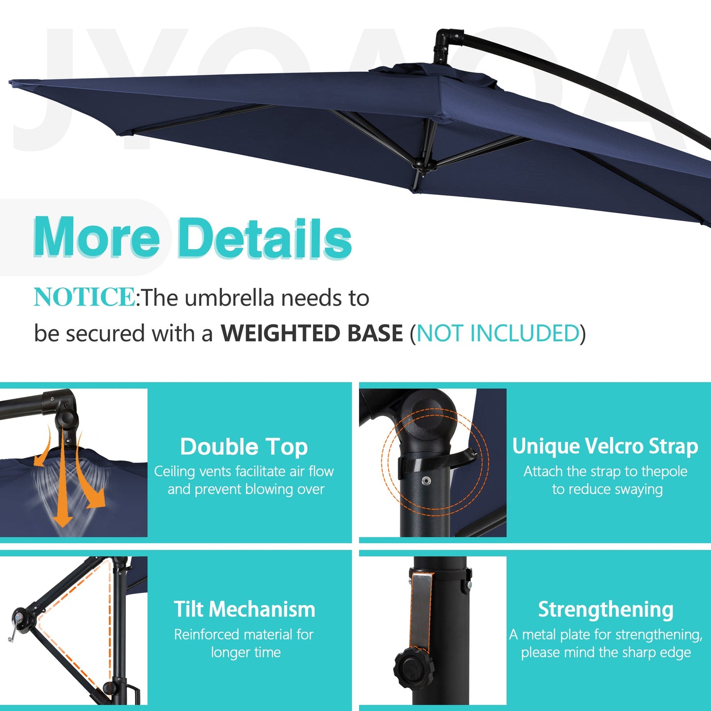 sobaniilowholesale Patio Offset Umbrella Easy Tilt Adjustment,Crank and Cross Base, Outdoor Cantilever Hanging Umbrella with 8 Ribs (7504185786544)