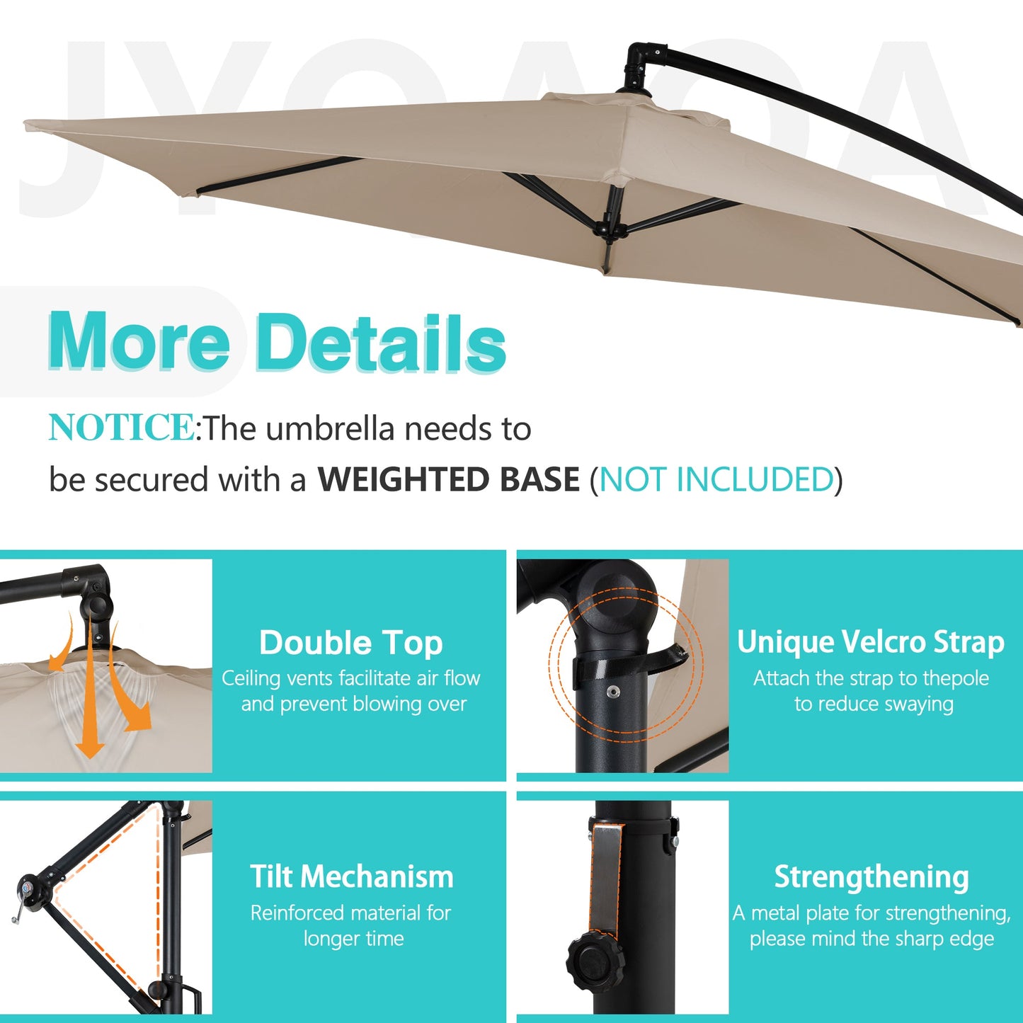 sobaniilowholesale Patio Offset Umbrella Easy Tilt Adjustment,Crank and Cross Base, Outdoor Cantilever Hanging Umbrella with 8 Ribs (7504185786544)