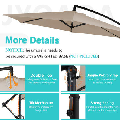 sobaniilowholesale Patio Offset Umbrella Easy Tilt Adjustment,Crank and Cross Base, Outdoor Cantilever Hanging Umbrella with 8 Ribs (7504185786544)