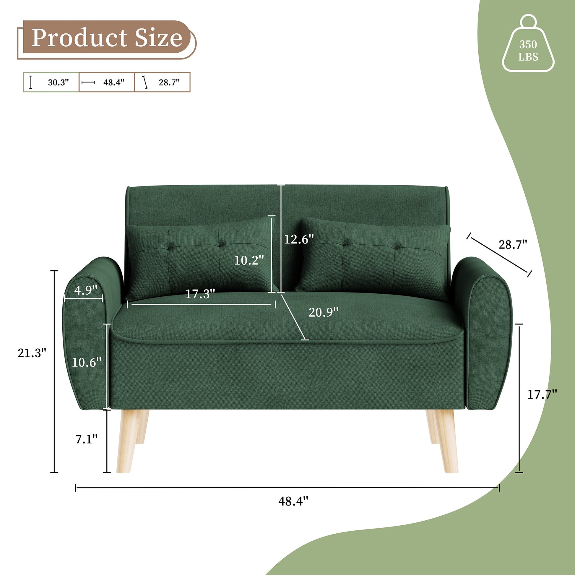 Livingroom sofa set sobaniilowholesale 2-seat 47'' Small Modern Love Seat Sofa  #color_green