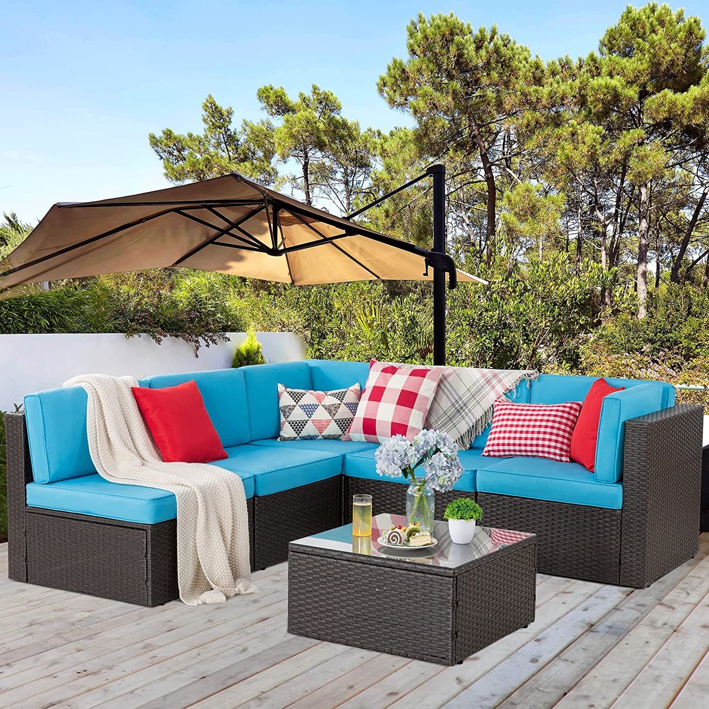 sobaniilowholesale Patio Furniture 6 Pieces PE Wicker Outdoor Sectional Sofa Set