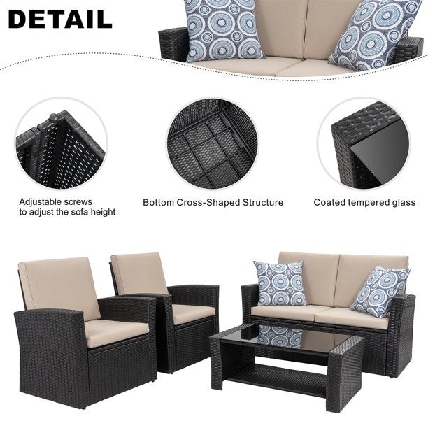 sobaniilowholesale 4 Pieces Outdoor Wicker Rattan Sectional Sofa With Seat Cushions