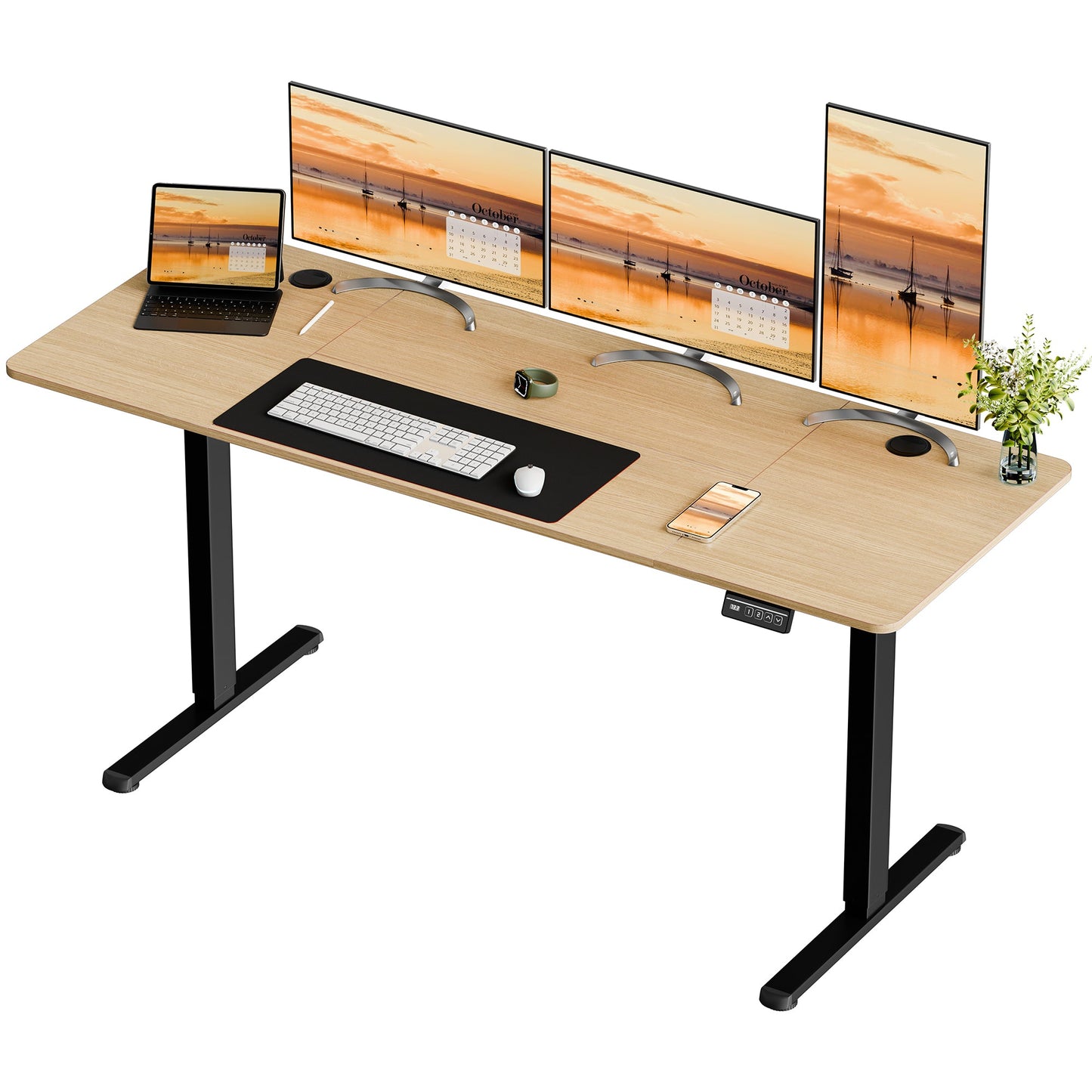 sobaniilowholesale Electric Office Ergonomic Standing Desk 1.2m / 1.4m / 1.6m With Black Metal Table Base (7709669294256)