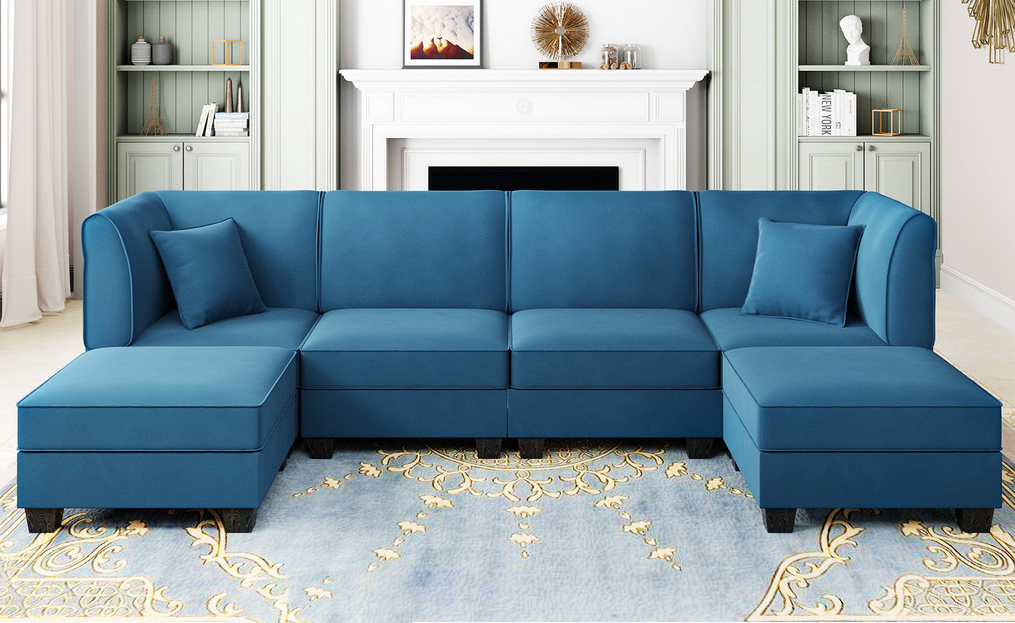 sobaniilowholesale  U-Shape Convertible Sectional Sofa Couch with 6 Seats
#color_blue