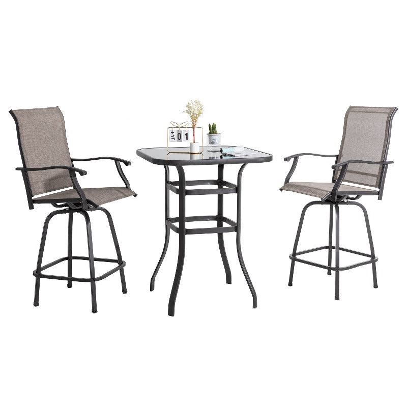 sobaniilowholesale 3 Pieces Outdoor Bar Set, High Back Swivel Chair With High Glass Bar Table (7060294140080)