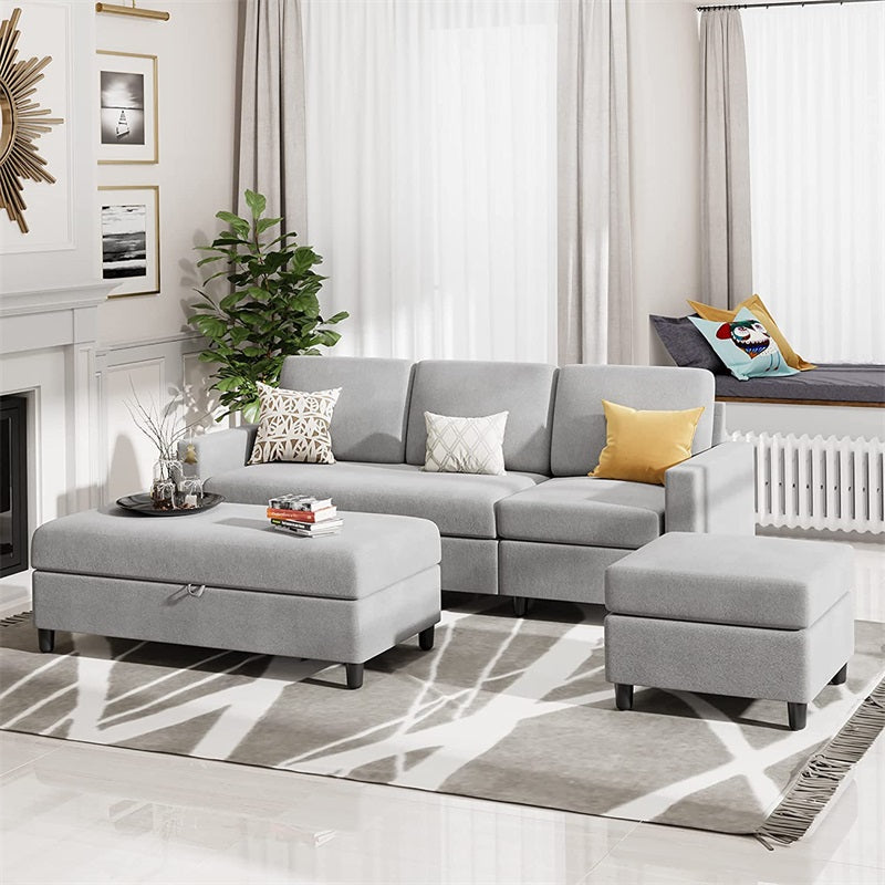 sobaniilowholesale Sectional Sofa With Long Storage Ottoman For Small Apartment#color_light-grey (7136755155120)