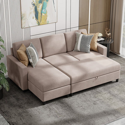 sobaniilowholesale Sectional Sofa With Long Storage Ottoman For Small Apartment#color_khaki (7136755155120)