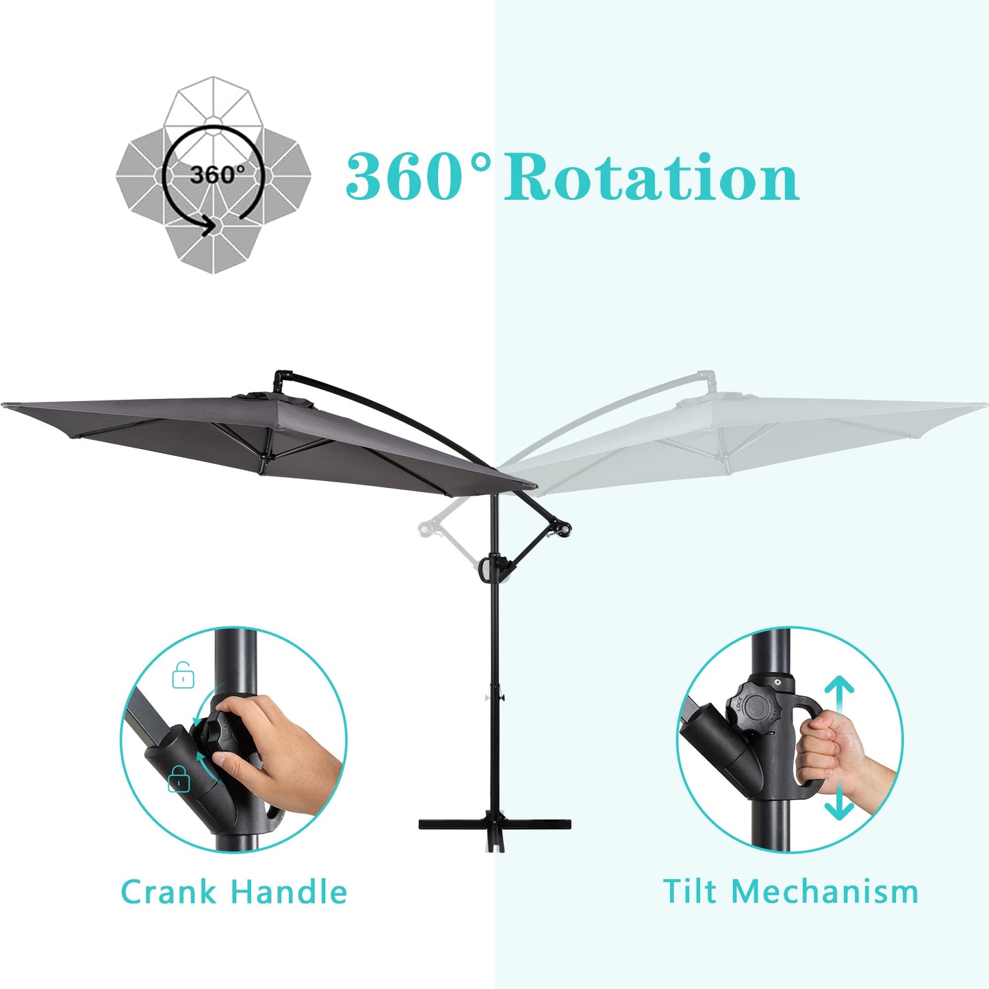 sobaniilowholesale Patio Offset Umbrella Easy Tilt Adjustment,Crank and Cross Base, Outdoor Cantilever Hanging Umbrella with 8 Ribs (7504185786544)