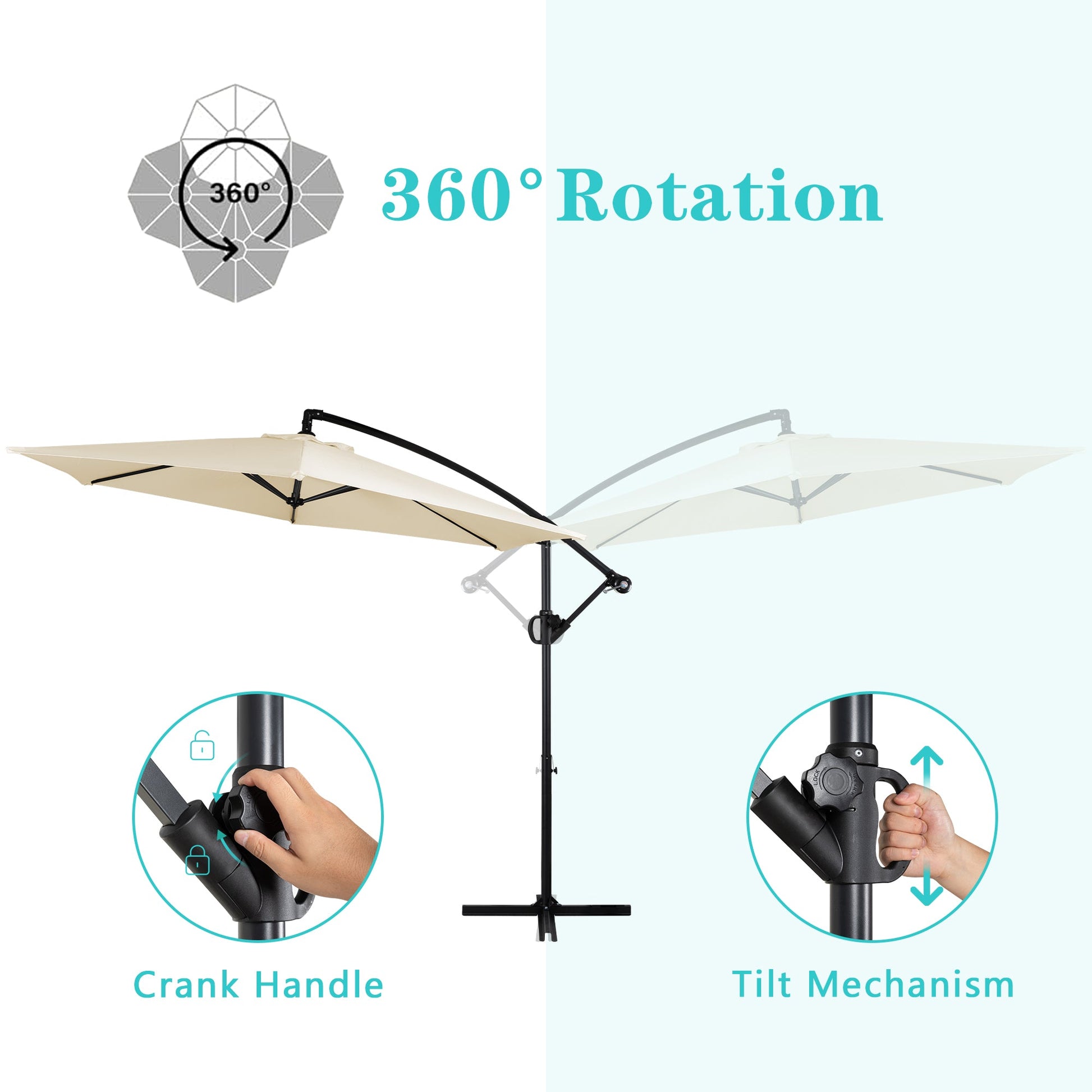 sobaniilowholesale Patio Offset Umbrella Easy Tilt Adjustment,Crank and Cross Base, Outdoor Cantilever Hanging Umbrella with 8 Ribs (7504185786544)