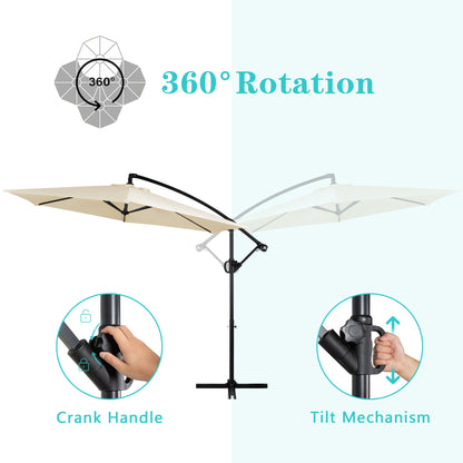 sobaniilowholesale Patio Offset Umbrella Easy Tilt Adjustment,Crank and Cross Base, Outdoor Cantilever Hanging Umbrella with 8 Ribs (7504185786544)