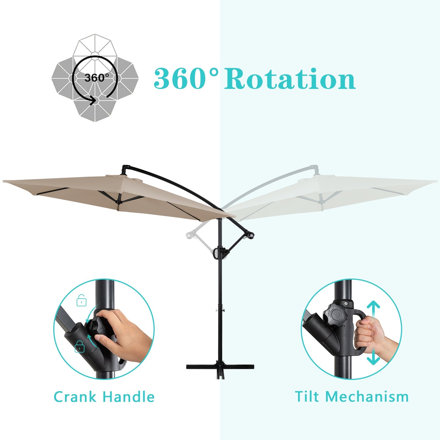 sobaniilowholesale Patio Offset Umbrella Easy Tilt Adjustment,Crank and Cross Base, Outdoor Cantilever Hanging Umbrella with 8 Ribs (7504185786544)