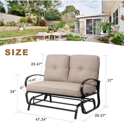 sobaniilowholesale 2-Seat Outdoor Rocking Loveseat With Fabric Cushions##color_beige