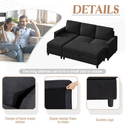 sobaniilowholesale Sectional Sofa With Long Storage Ottoman For Small Apartment#color_black (7136755155120)