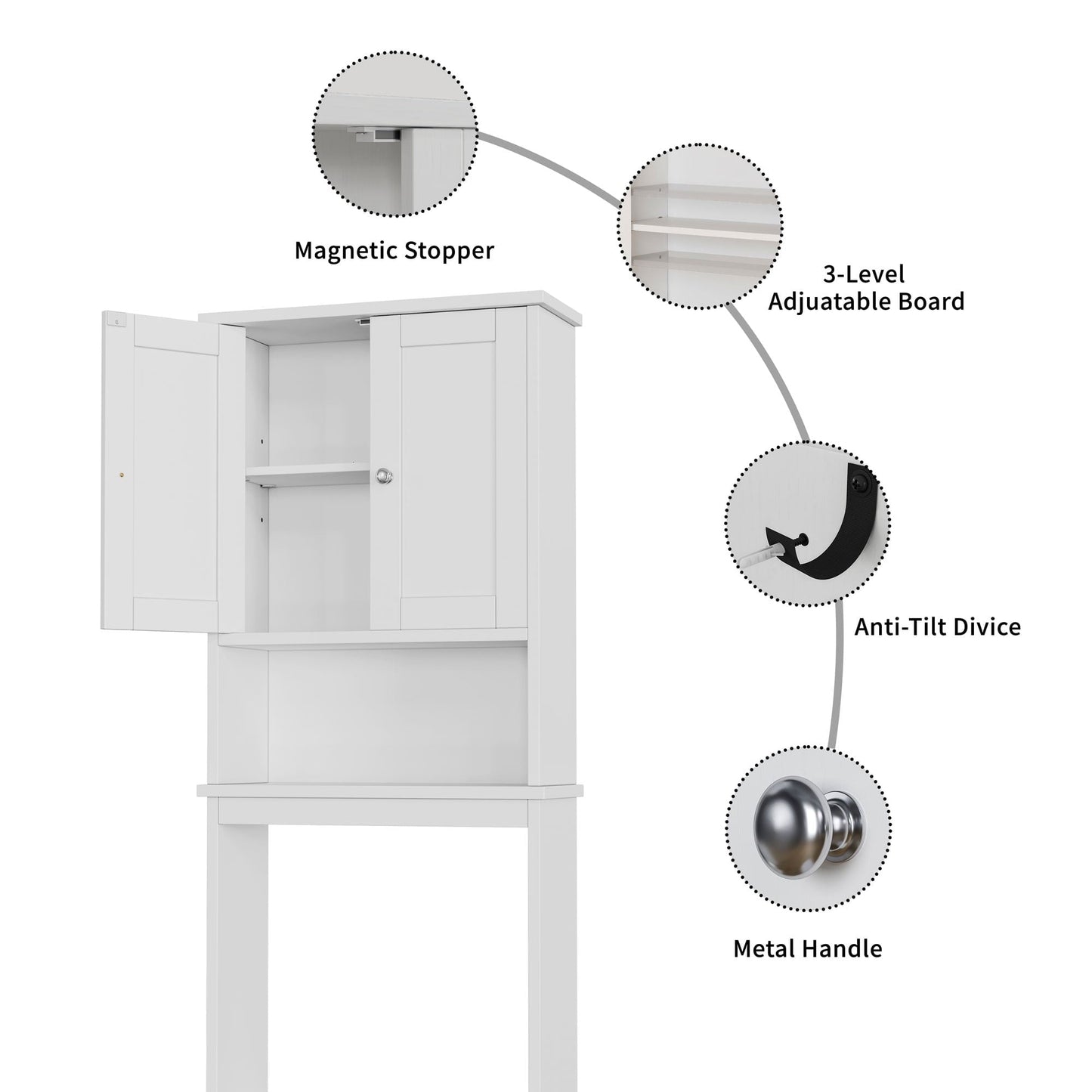 sobaniilowholesale Over The Toilet Storage Cabinet A, Bathroom Shelf Organizer with Anti-Tip Device Small Freestanding Space Saver with Adjustable Shelf #color_white