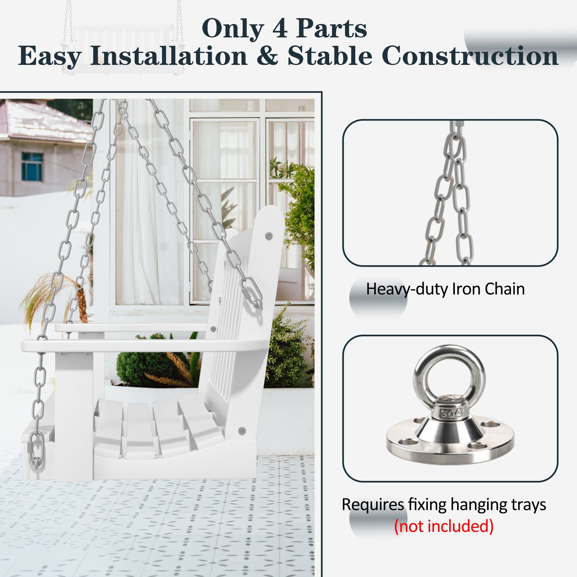 sobaniilowholesale Wooden Hanging Swing Chair Natural Wood 2-Seated Bench Swing with Hanging Chains and Cozy Armrests Patio Porch Swing