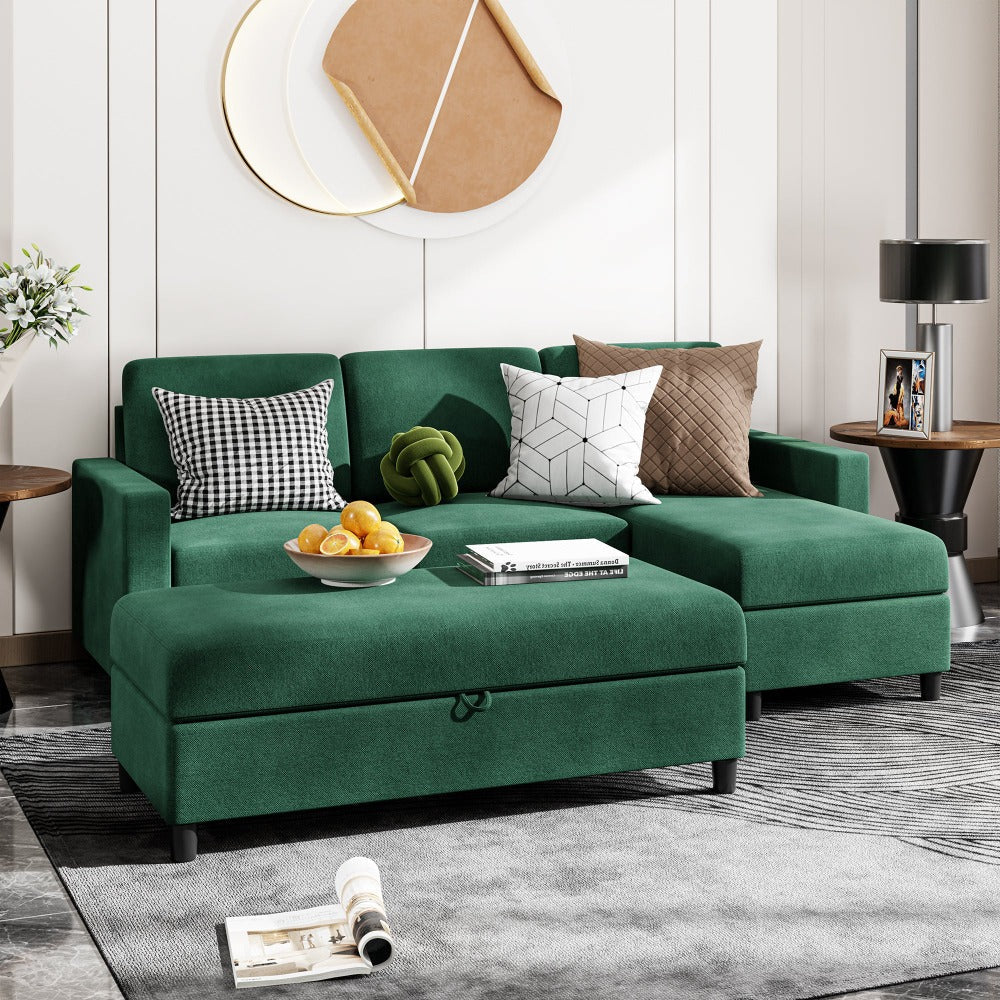 sobaniilowholesale Sectional Sofa With Long Storage Ottoman For Small Apartment#color_green