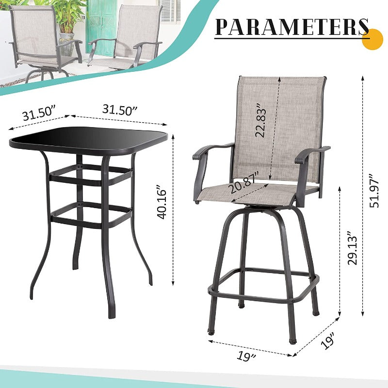 sobaniilowholesale Patio Furniture Outdoor All-Weather Texilene Swivel High Bar Stools Set (7060294140080)