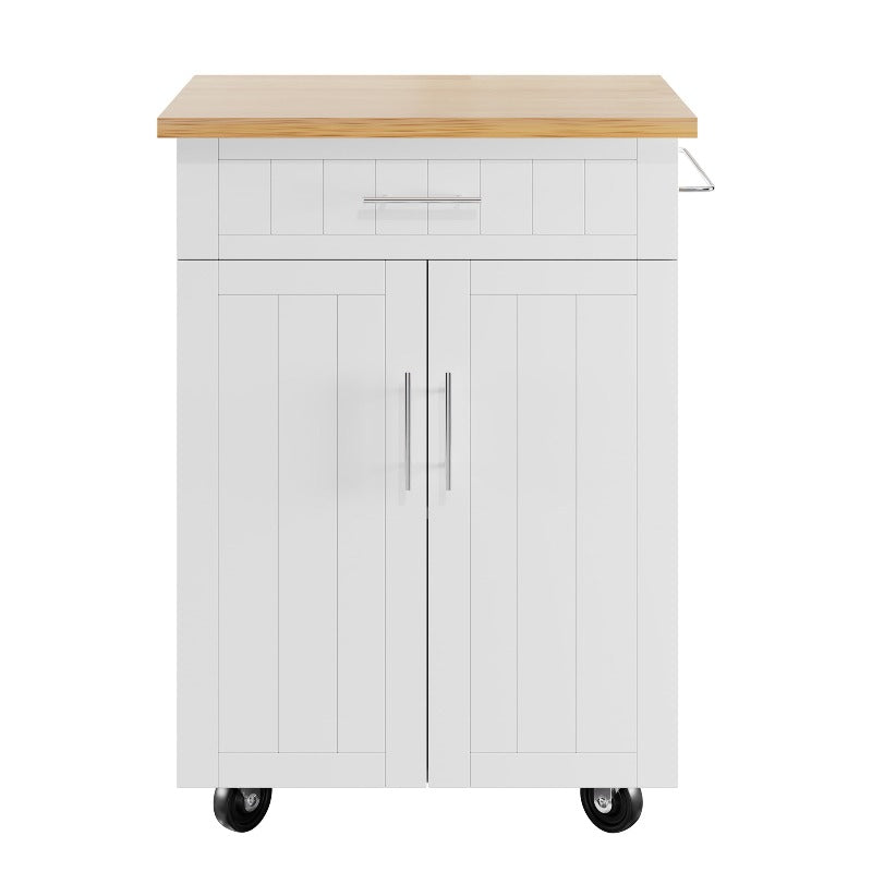 sobaniilowholesale 26 Rolling Kitchen Island with Solid Wood Top#color_white