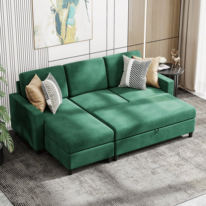 sobaniilowholesale Sectional Sofa With Long Storage Ottoman For Small Apartment#color_green