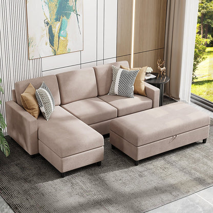 sobaniilowholesale Sectional Sofa With Long Storage Ottoman For Small Apartment#color_khaki (7136755155120)