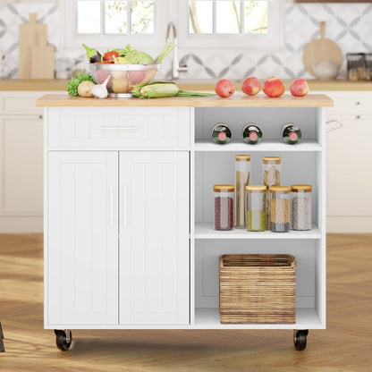 sobaniilowholesale 42???¡¥ Kitchen Island Cart Storage with Solid Wood Top#color_white (7278480883888)