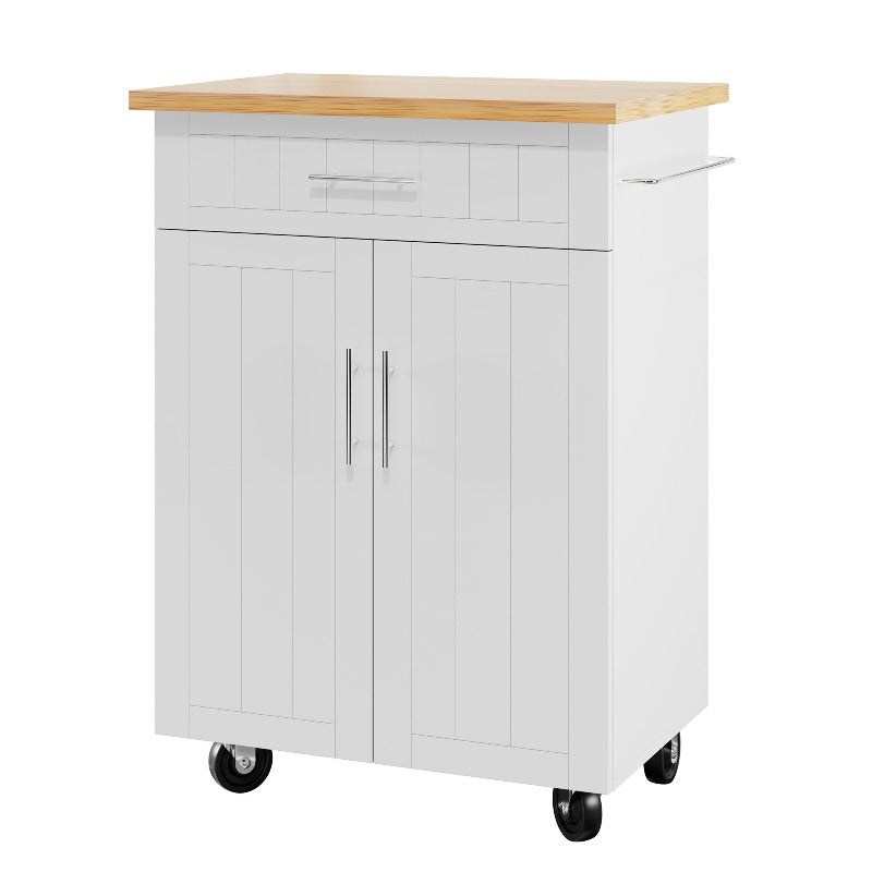 sobaniilowholesale 26 Rolling Kitchen Island with Solid Wood Top#color_white