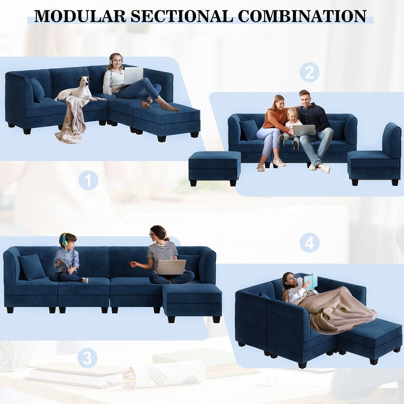 sobaniilowholesale Velvet 5 Pieces Modular Sectional Sofa L-Shaped Couch With Reversible Chaise (7223391125680)