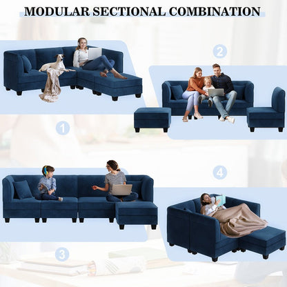 sobaniilowholesale Velvet 5 Pieces Modular Sectional Sofa L-Shaped Couch With Reversible Chaise (7223391125680)