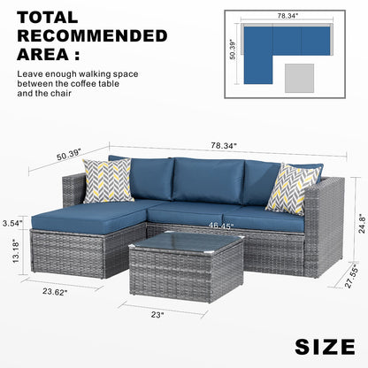 sobaniilowholesale Patio Furniture 3 Pieces Outdoor Sectional Sofa Set With Silver Wicker & Chaise