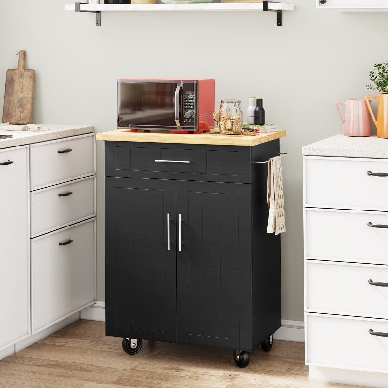 sobaniilowholesale 26 Rolling Kitchen Island with Solid Wood Top#color_black