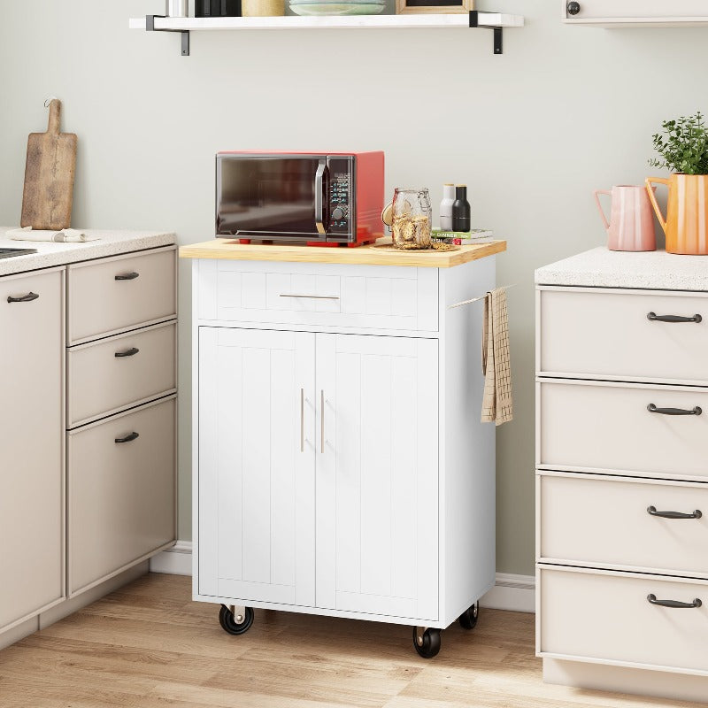 sobaniilowholesale 26 Rolling Kitchen Island with Solid Wood Top#color_white