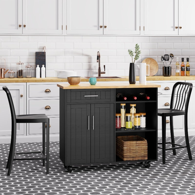 sobaniilowholesale 42???¡¥ Kitchen Island Cart Storage with Solid Wood Top#color_black (7278480883888)