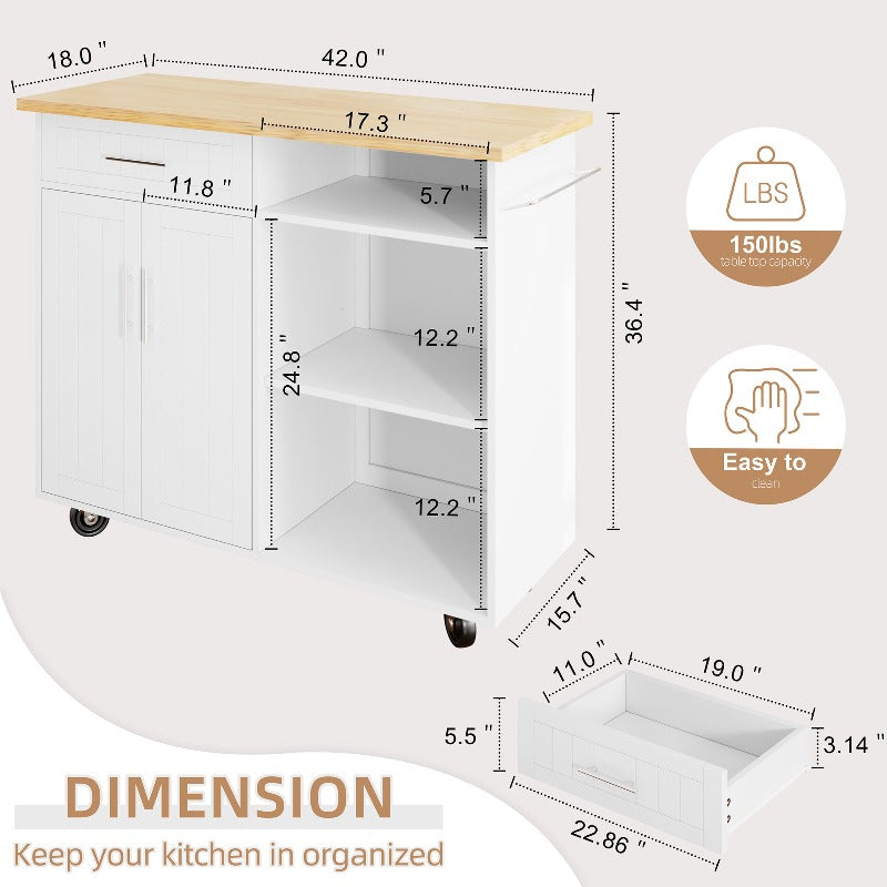 sobaniilowholesale 42???¡¥ Kitchen Island Cart Storage with Solid Wood Top#color_white (7278480883888)