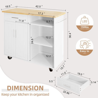 sobaniilowholesale 42???¡¥ Kitchen Island Cart Storage with Solid Wood Top#color_white (7278480883888)