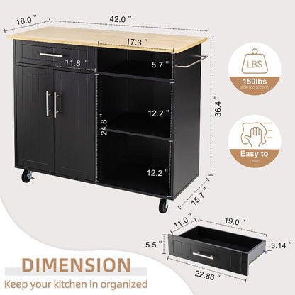 sobaniilowholesale 42???¡¥ Kitchen Island Cart Storage with Solid Wood Top#color_black (7278480883888)