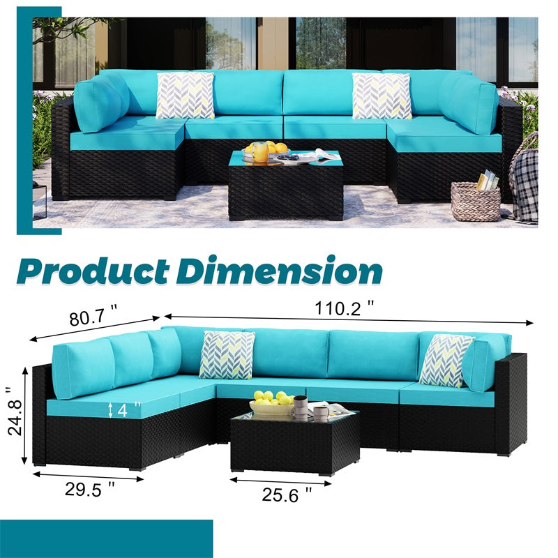 sobaniilowholesale Patio Furniture 7 Pieces Outdoor Sectional Sofa Set, Black Wicker#color_blue (7047144276144)