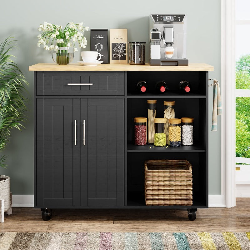 sobaniilowholesale 42???¡¥ Kitchen Island Cart Storage with Solid Wood Top#color_black (7278480883888)