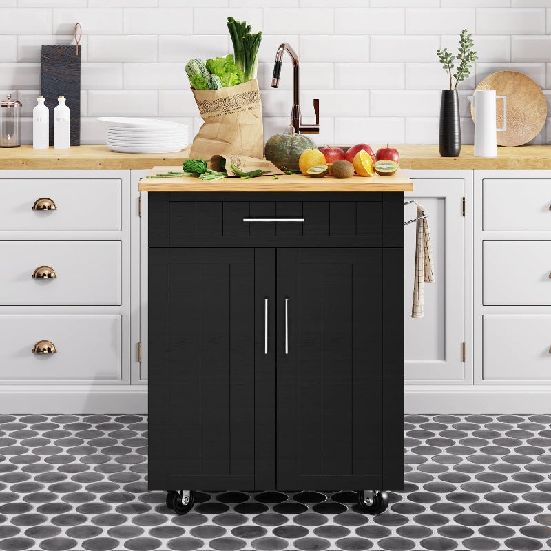 sobaniilowholesale 26 Rolling Kitchen Island with Solid Wood Top#color_black