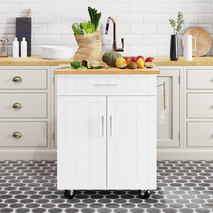 sobaniilowholesale 26 Rolling Kitchen Island with Solid Wood Top#color_white