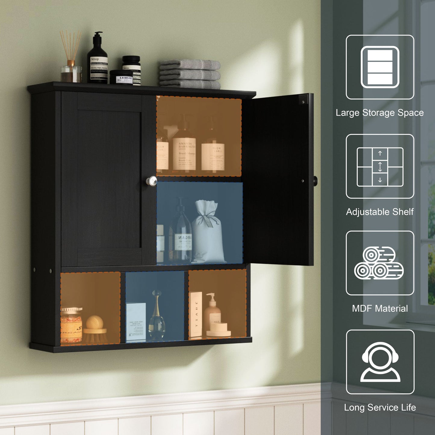 sobaniilowholesale Bathroom Wall Cabinet with 2 Door &Adjustable Shelves