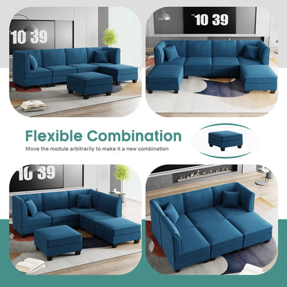 sobaniilowholesale  U-Shape Convertible Sectional Sofa Couch with 6 Seats
#color_blue